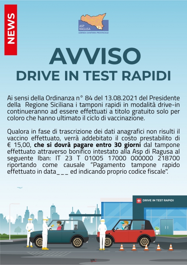 Drive in attivi: test rapidi gratuiti per chi è vaccinato Ai sensi  dell'Ordinanza del Presidente della Regione Siciliana